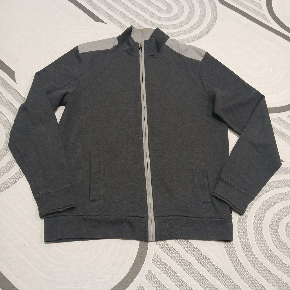 Hugo Boss Mens large Full Zip Cotton sweater Cardigan Jacket Gray Regular